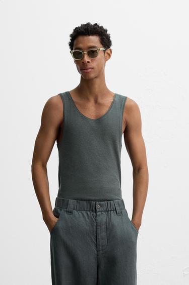 COTTON - HEMP RIBBED TANK TOP - Anthracite grey by Zara