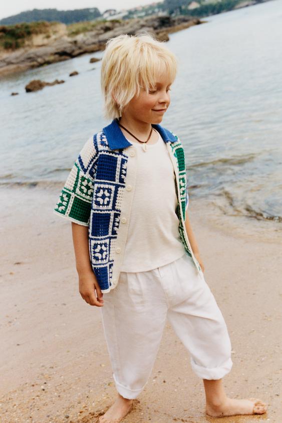 MOSAIC CROCHET KNIT SHIRT - Ecru / Blue by Zara - Image 0