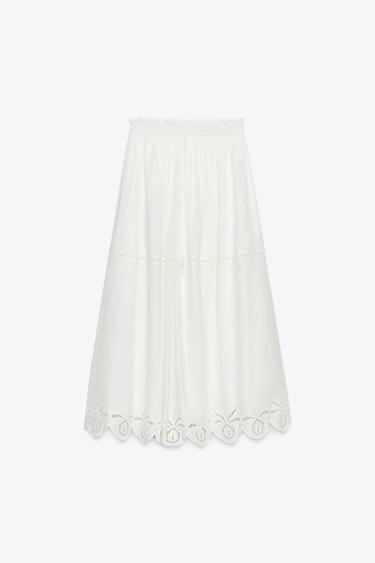 ZW COLLECTION EMBROIDERED LONG SKIRT - Oyster-white by Zara