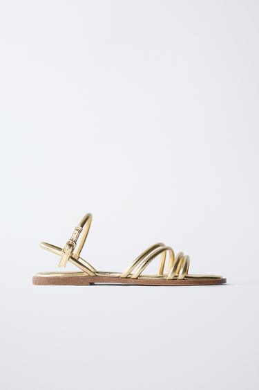 METALLIC SANDALS WITH STRAPS - Gold by Zara