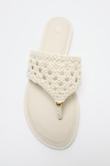 BRAIDED FLAT SANDALS - Ecru White by Zara