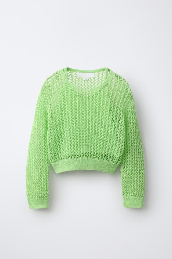 DOUBLE-LAYER MESH JUMPER - washed green by Zara - Image 0