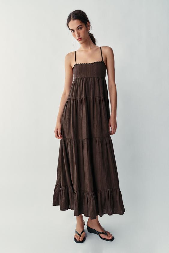 PANELLED LONG DRESS - Dark brown by Zara - Image 0