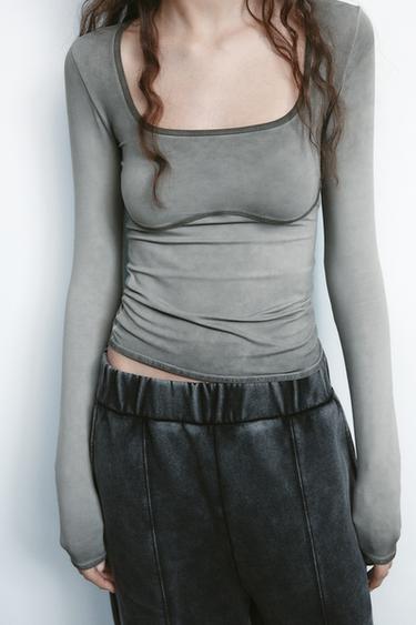 WASHED-EFFECT POLYAMIDE T-SHIRT - Grey by Zara