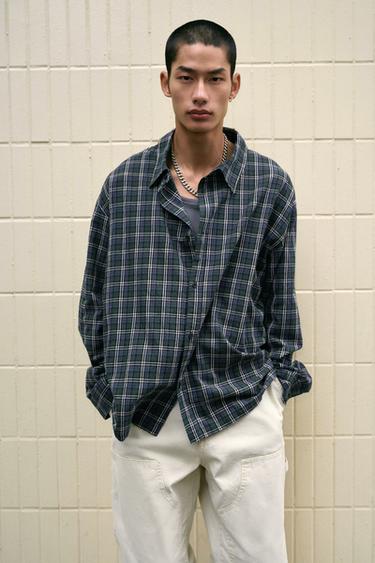 CHECK SHIRT - Navy blue by Zara