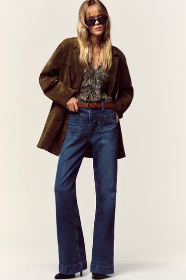 Z1975 HIGH-WAIST FLARE BELTED JEANS - Blue by Zara