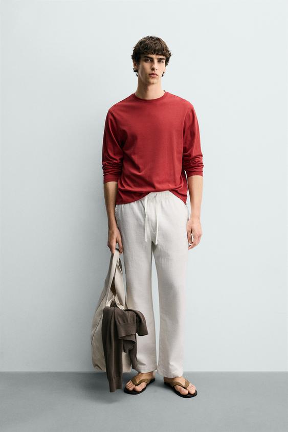 TEXTURED RELAXED FIT TROUSERS - Oyster-white by Zara - Image 0