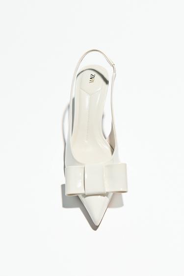 FAUX PATENT SLINGBACK HEELS WITH BOW - White by Zara