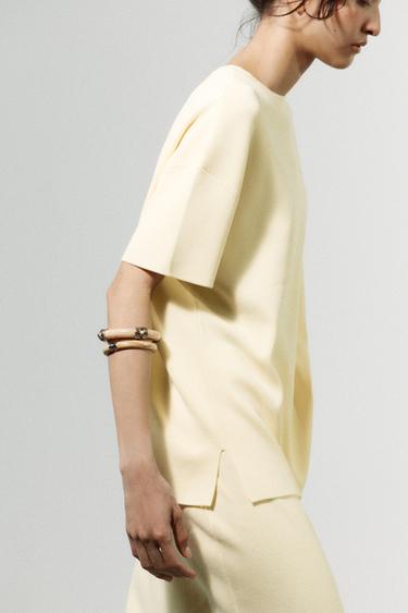 OVERSIZED KNIT SHORT SLEEVE TOP - Yellow by Zara
