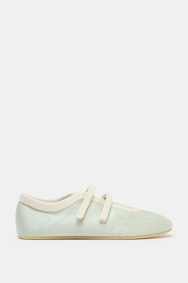SATIN EFFECT TOPSTITCHED BALLERINAS - Green by Zara