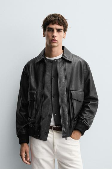 LEATHER JACKET WITH POCKETS - Black by Zara