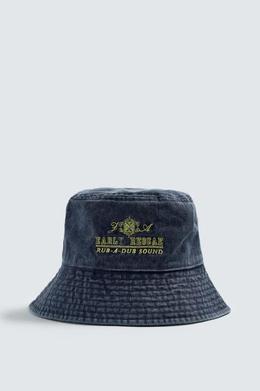 WASHED CONTRAST EMBROIDERED BUCKET HAT - Blue by Zara