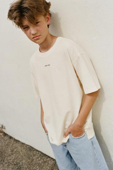 EMBROIDERED TEXT STRUCTURE T-SHIRT - Ecru by Zara