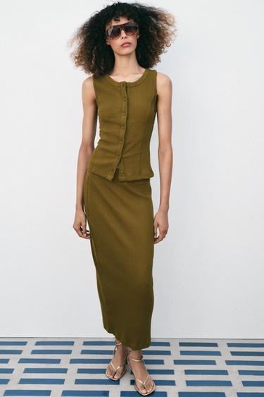 RIBBED VEST AND SKIRT SET - Green by Zara