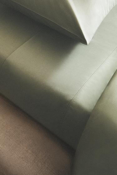 PERCALE FLAT SHEET (300 THREAD COUNT) - Green marl by Zara