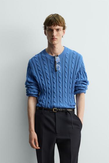 TEXTURED CABLE-KNIT JUMPER - Blue by Zara