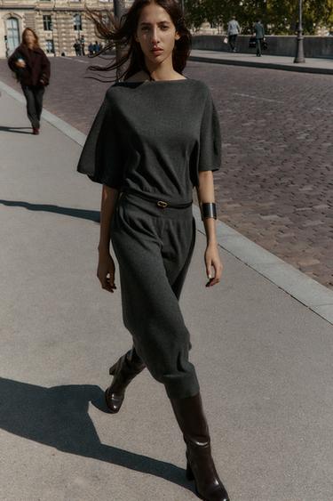 KNIT MIDI DRESS WITH BELT - Dark grey by Zara