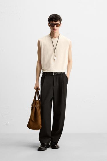 100% LINEN TANK T-SHIRT - Ecru by Zara - Image 0