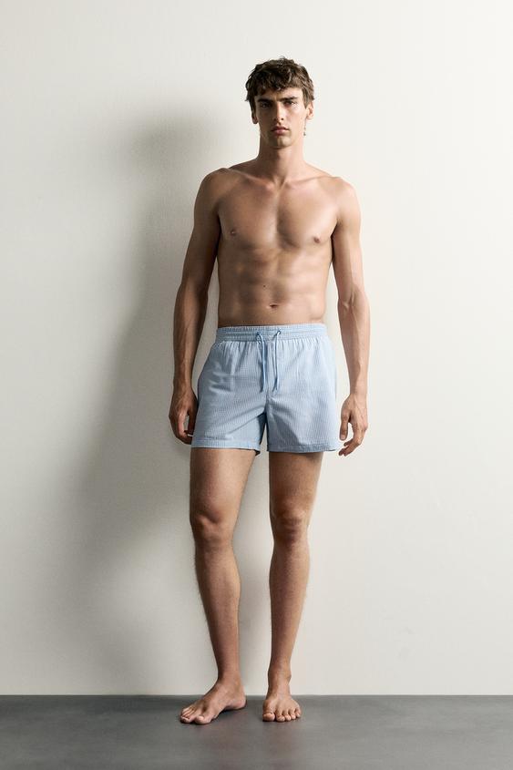 MID-LENGTH SEERSUCKER SWIMMING TRUNKS - Sky blue by Zara - Image 0