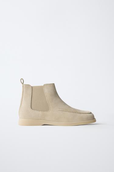 LEATHER DECK ANKLE BOOTS - Ecru White by Zara