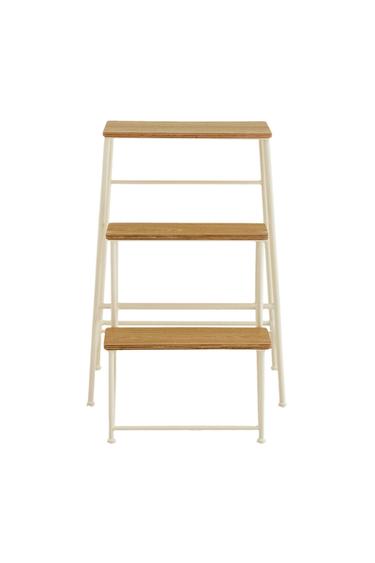 WOOD AND IRON THREE-STEP STOOL - Light beige by Zara