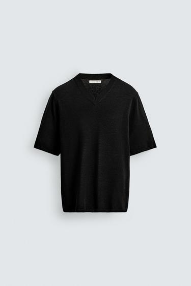 V-NECK KNIT T-SHIRT - Black by Zara