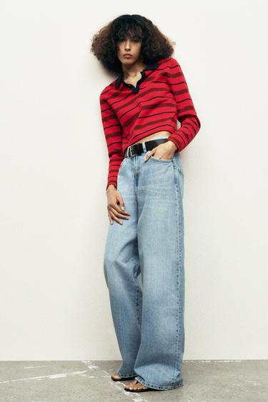 STRIPED KNIT POLO SWEATER - Red by Zara - Image 0