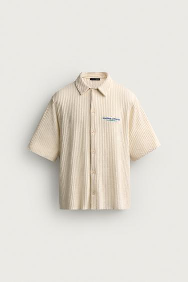 OPENWORK TEXTURED SLOGAN PRINT SHIRT - Oyster-white by Zara