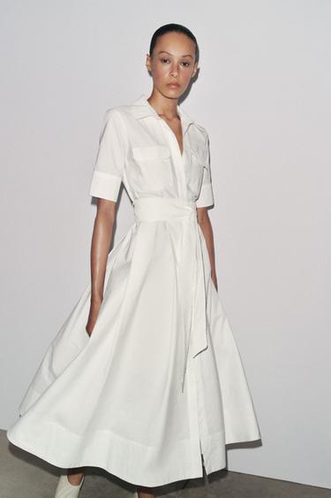 ZW COLLECTION POPLIN MIDI DRESS - Oyster-white by Zara