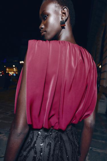 DRAPED BALLOON TOP - Burgundy by Zara