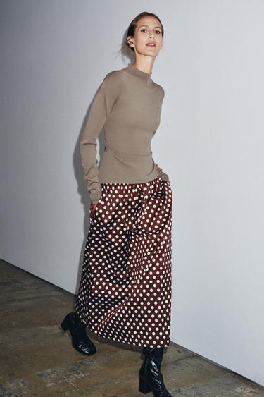 ZW COLLECTION POLKA DOT MIDI SKIRT - Burgundy by Zara