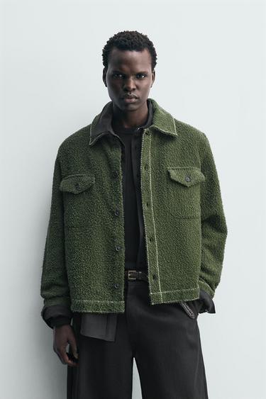 TEXTURED TOPSTITCHING OVERSHIRT - Dark green by Zara