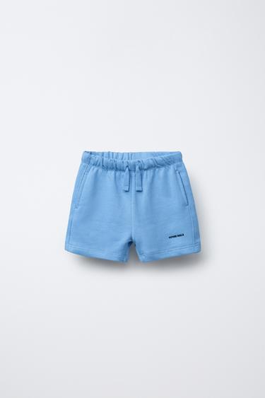 TEXT PRINT PLUSH BERMUDA SHORTS - Sky blue by Zara