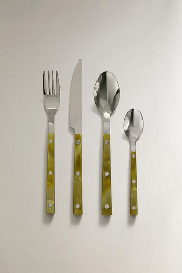 CUTLERY SET WITH ACRYLIC HANDLE (SET OF 4) - GREEN by Zara