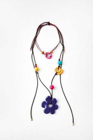 PACK OF 2 CORD NECKLACES WITH RESIN PIECES - Multicoloured by Zara