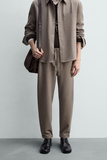 COMFORT NON-IRON JOGGER WAIST TROUSERS - Tan marl by Zara