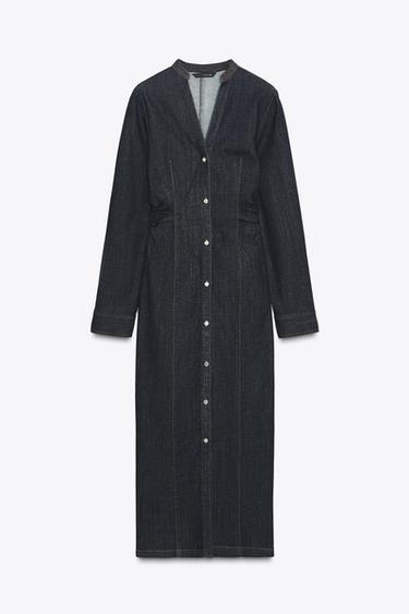 FITTED DENIM MIDI DRESS - Blue by Zara