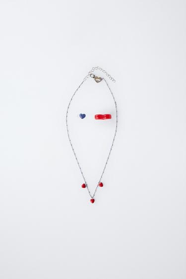 PACK OF NECKLACE AND TWO HEART RINGS - Red by Zara - Image 0