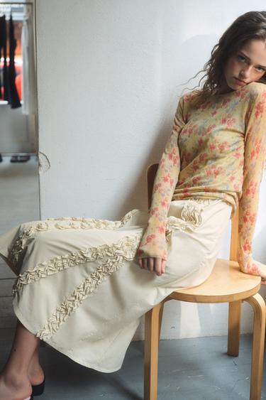 FINE KNIT FLORAL PRINT TOP - Multicoloured by Zara