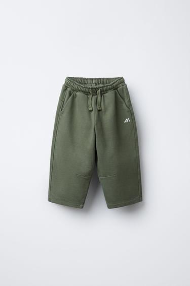 STRAIGHT LEG PLUSH LOGO TROUSERS - Khaki by Zara - Image 0