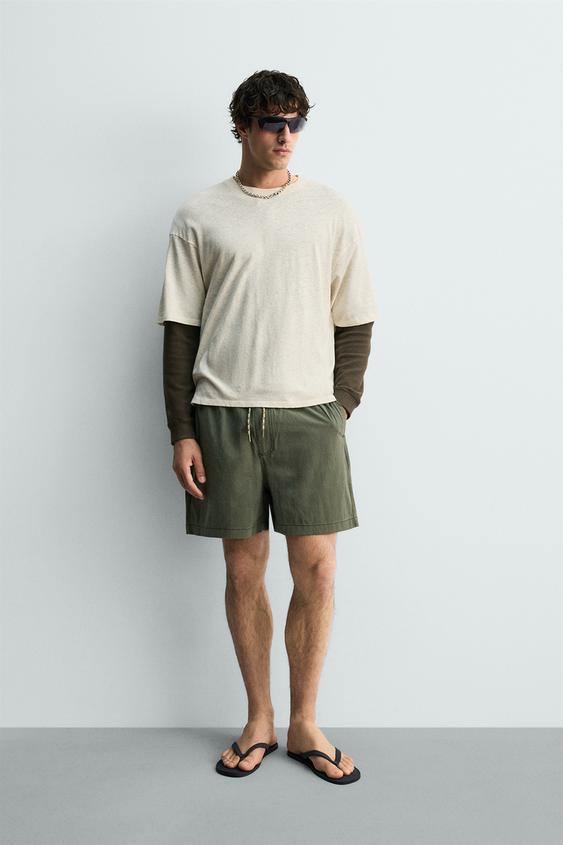 HAWAII WASHED COTTON - LINEN T-SHIRT - Oyster-white by Zara - Image 0