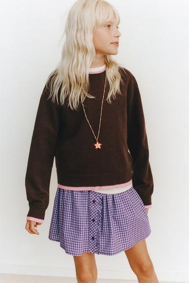 DOUBLE-LAYER TRIM KNIT SWEATER - Brown by Zara