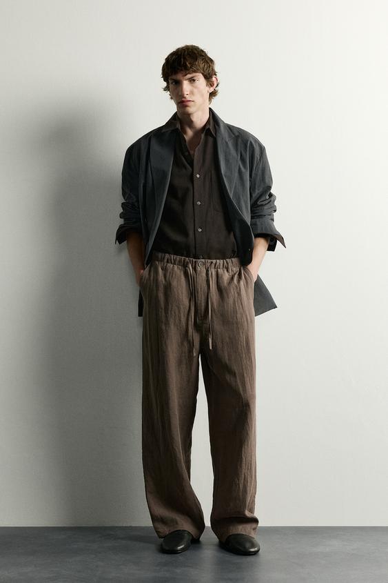100% LINEN RELAXED FIT TROUSERS - Brown / Taupe by Zara - Image 0