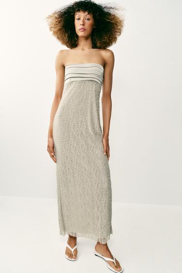 BEADED BANDEAU DRESS - Light green by Zara