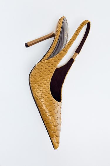 EMBOSSED SLINGBACK HEELS - Mustard by Zara
