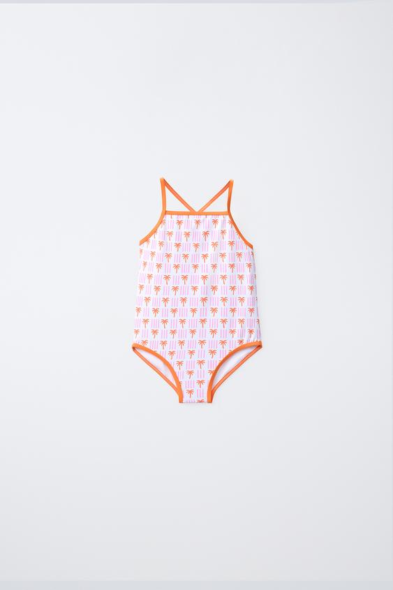 1-6 YEARS / MINI PALM TREE PRINT SWIMSUIT - Orange by Zara - Image 0