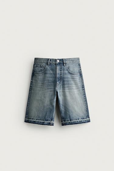 RELAXED FIT DENIM BERMUDA SHORTS - Blue by Zara