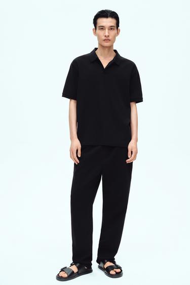 BASIC TEXTURED POLO SHIRT - Black by Zara