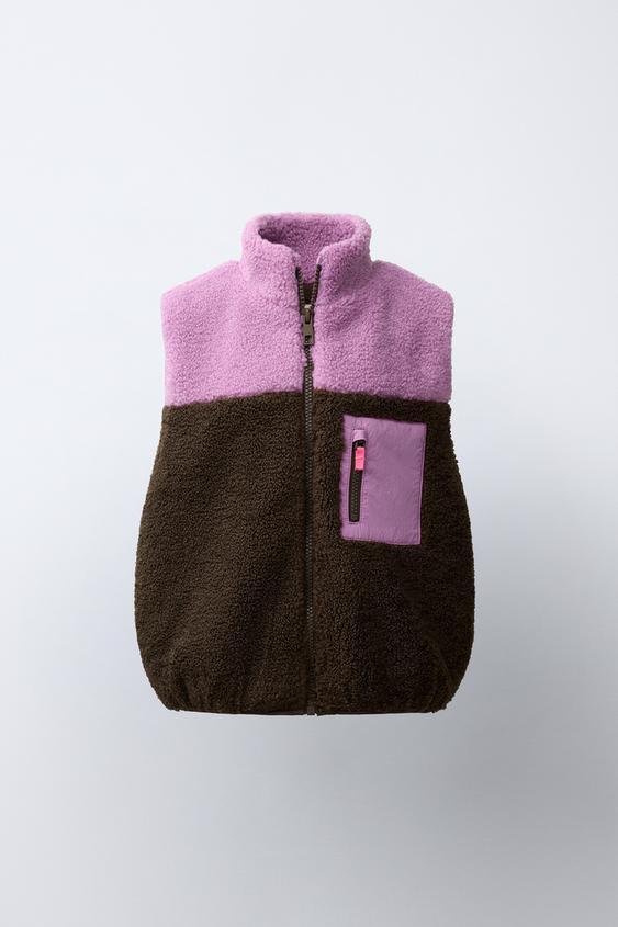 COLOUR BLOCK FAUX SHEARLING GILET - Brown by Zara - Image 0