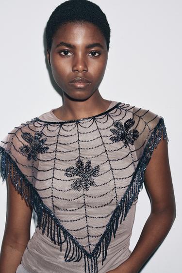 CAPE WITH BEADED EMBROIDERY - Light pink by Zara - Image 0
